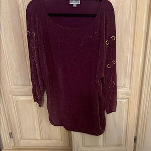 JM Collection Deep Red Top with Sparkle